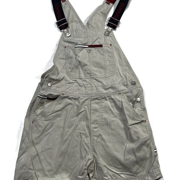 Vintage Tommy Girl Bib Overall Shorts Sz 5 - Y2K Tommy Jeans Hilfiger Shortalls - Picture 1 of 7